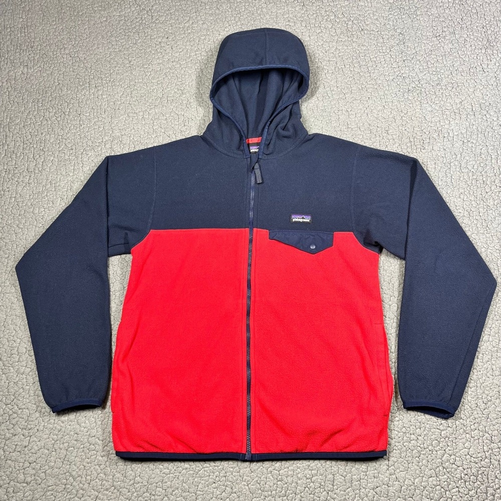Patagonia Kids L 12 Synchilla Fleece Full Zip Hoodie Navy Red Colorblock 5519